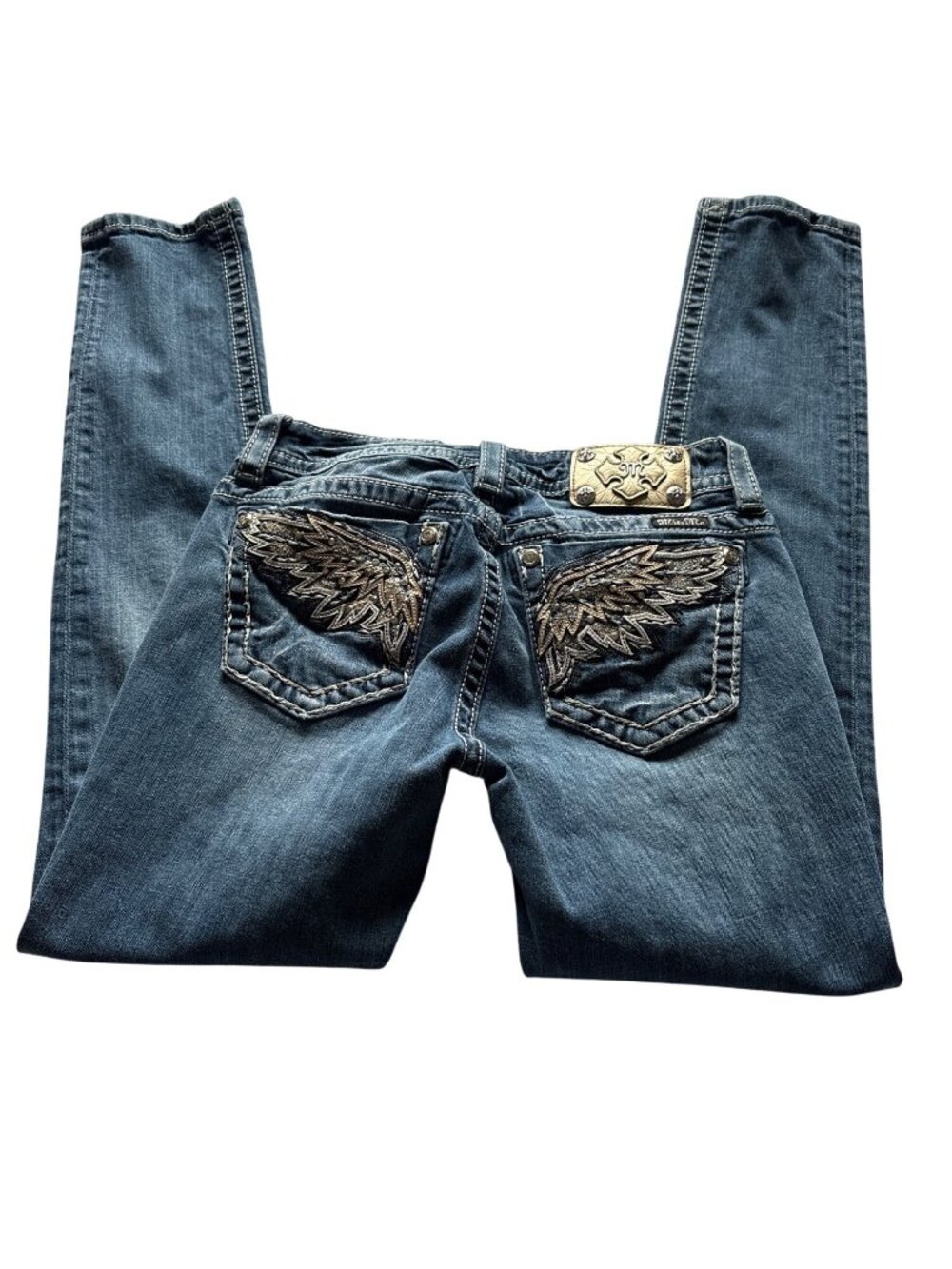Miss Me Womens Skinny Jeans W31 Embroidered Wing Back Pockets Medium Wash